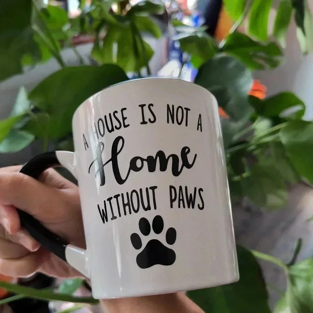 Pet cat dog black white mug home decor accessories paws cute gift print women's